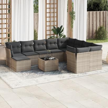 Set canapele de grădină cu perne, 11 piese, gri, poliratan GartenMobel Dekor