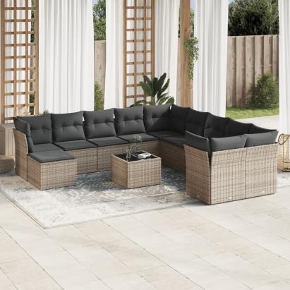 Set canapea de grădină cu perne, 12 piese, gri, poliratan GartenMobel Dekor