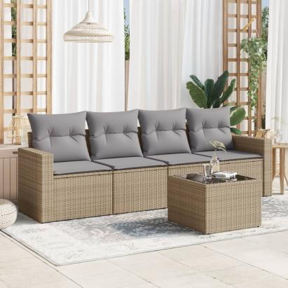 Set canapele de grădină cu perne, 5 piese, bej, poliratan GartenMobel Dekor