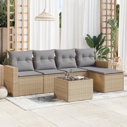 Set canapele de grădină cu perne, 6 piese, bej, poliratan GartenMobel Dekor