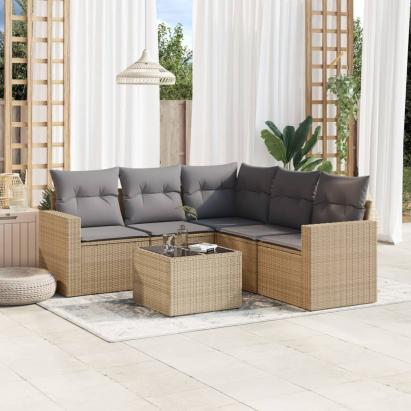 Set canapele de grădină cu perne, 6 piese, bej, poliratan GartenMobel Dekor