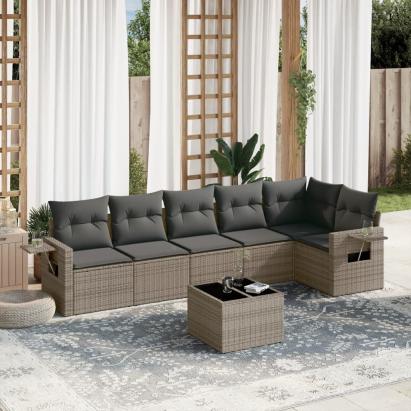 Set canapele de grădină, 7 piese, cu perne, gri, poliratan GartenMobel Dekor