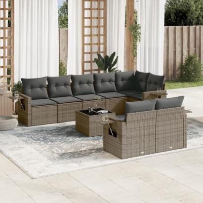 Set canapele de grădină, 9 piese, cu perne, gri, poliratan GartenMobel Dekor