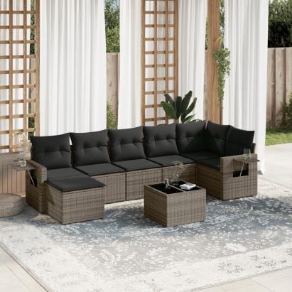 Set canapele de grădină cu perne, 8 piese, gri, poliratan GartenMobel Dekor
