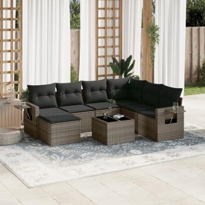 Set canapele de grădină cu perne, 8 piese, gri, poliratan GartenMobel Dekor