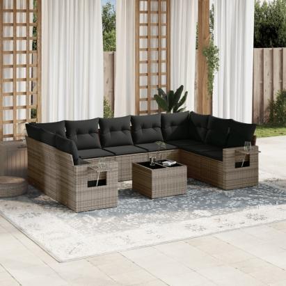 Set mobilier de grădină cu perne, 10 piese, gri, poliratan GartenMobel Dekor
