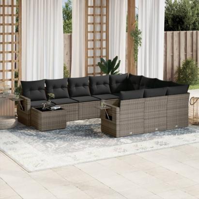 Set canapele de grădină cu perne, 11 piese, gri, poliratan GartenMobel Dekor