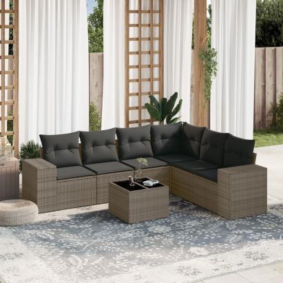Set canapele de grădină, 7 piese, cu perne, gri, poliratan GartenMobel Dekor