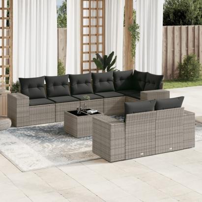 Set canapele de grădină, 9 piese, cu perne, gri, poliratan GartenMobel Dekor