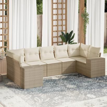 Set canapele de grădină, 7 piese, cu perne, bej, poliratan GartenMobel Dekor