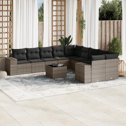 Set canapele de grădină cu perne, 11 piese, gri, poliratan GartenMobel Dekor