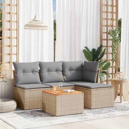 Set canapele de grădină cu perne, 5 piese, bej, poliratan GartenMobel Dekor