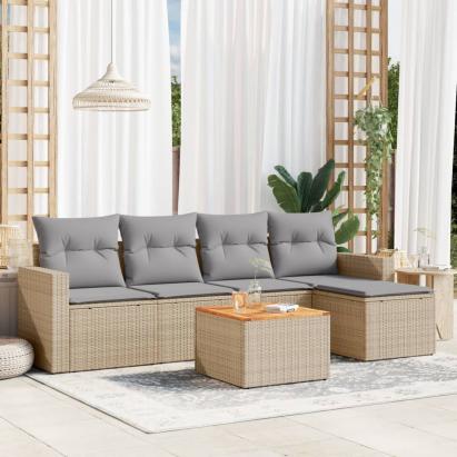 Set canapele de grădină cu perne, 6 piese, bej, poliratan GartenMobel Dekor