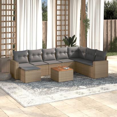 Set canapele de grădină, 9 piese, cu perne, bej, poliratan GartenMobel Dekor