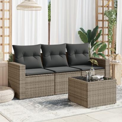 Set canapea de grădină cu perne, 4 piese, gri, poliratan GartenMobel Dekor