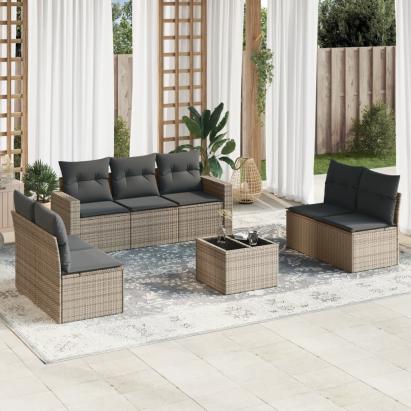 Set canapele de grădină cu perne, 8 piese, gri, poliratan GartenMobel Dekor