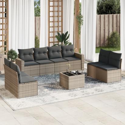 Set canapele de grădină, 9 piese, cu perne, gri, poliratan GartenMobel Dekor