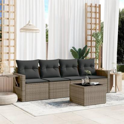 Set canapea de grădină cu perne, 5 piese, gri, poliratan GartenMobel Dekor