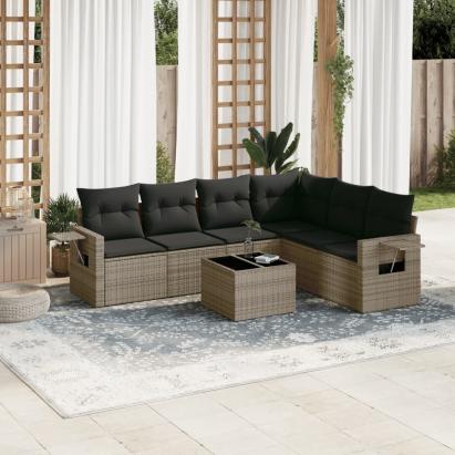 Set canapele de grădină, 7 piese, cu perne, gri, poliratan GartenMobel Dekor