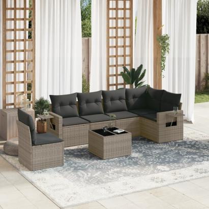 Set canapele de grădină, 7 piese, cu perne, gri, poliratan GartenMobel Dekor