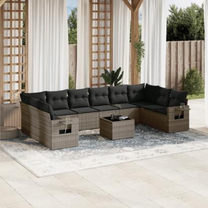 Set canapele de grădină cu perne, 11 piese, gri, poliratan GartenMobel Dekor