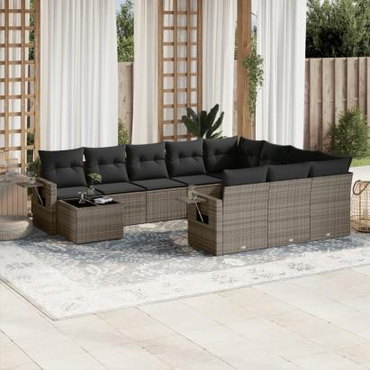 Set canapele de grădină cu perne, 11 piese, gri, poliratan GartenMobel Dekor