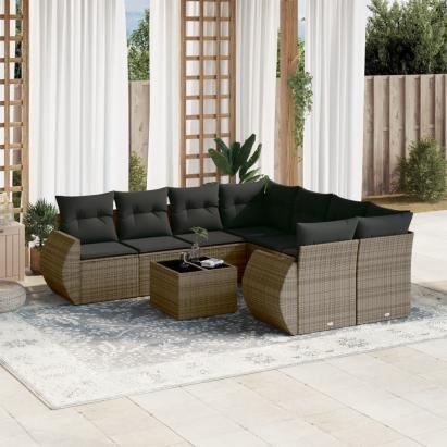Set canapele de grădină, 9 piese, cu perne, gri, poliratan GartenMobel Dekor