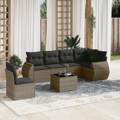 Set canapele de grădină, 7 piese, cu perne, gri, poliratan GartenMobel Dekor