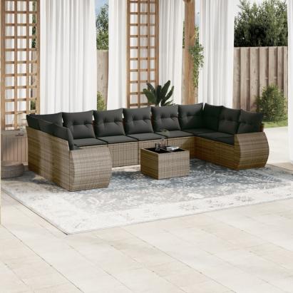 Set canapele de grădină cu perne, 11 piese, gri, poliratan GartenMobel Dekor
