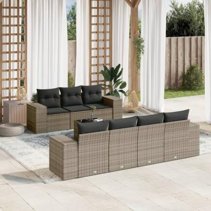 Set canapele de grădină cu perne, 8 piese, gri, poliratan GartenMobel Dekor