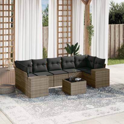 Set canapele de grădină cu perne, 8 piese, gri, poliratan GartenMobel Dekor