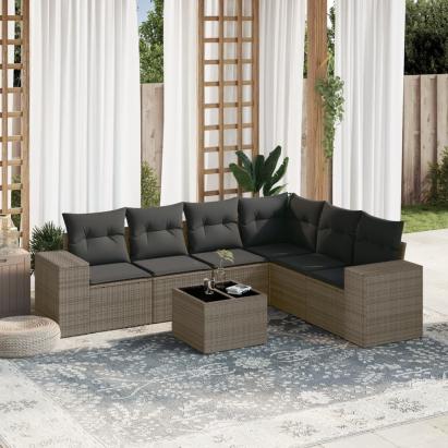 Set canapele de grădină, 7 piese, cu perne, gri, poliratan GartenMobel Dekor