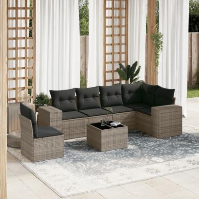 Set canapele de grădină, 7 piese, cu perne, gri, poliratan GartenMobel Dekor