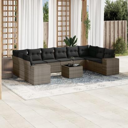 Set canapele de grădină cu perne, 11 piese, gri, poliratan GartenMobel Dekor