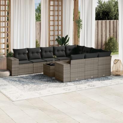 Set canapele de grădină cu perne, 11 piese, gri, poliratan GartenMobel Dekor
