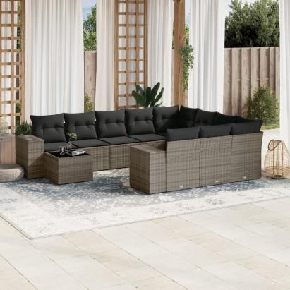 Set canapele de grădină cu perne, 11 piese, gri, poliratan GartenMobel Dekor