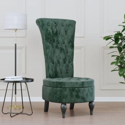Fotoliu cu spătar înalt verde închis catifea design cu nasturi GartenMobel Dekor