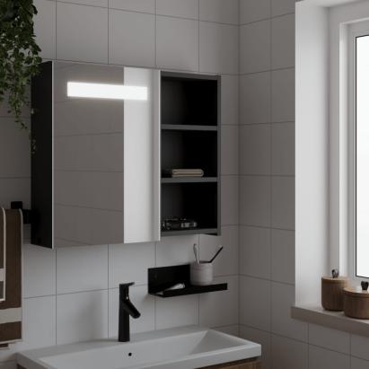Dulap cu oglindă de baie cu LED, negru, 60x13x52 cm GartenMobel Dekor