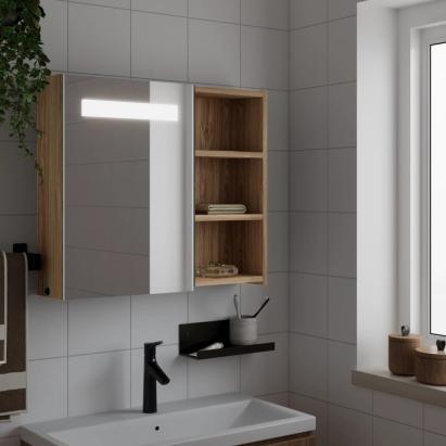 Dulap cu oglindă de baie cu LED, stejar deschis, 60x13x52 cm GartenMobel Dekor