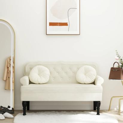 Banchetă cu spătar, crem, 119,5x64,5x75 cm, catifea GartenMobel Dekor