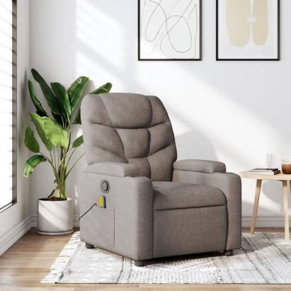 Fotoliu de masaj rabatabil, gri taupe, material textil GartenMobel Dekor