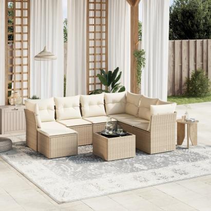 Set canapele de grădină, 8 piese, cu perne, bej, poliratan GartenMobel Dekor