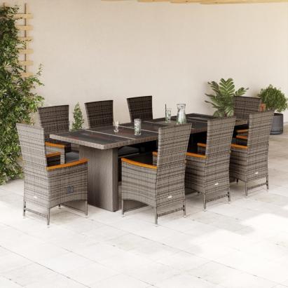 Set mobilier grădină cu perne, 9 piese, gri, poliratan GartenMobel Dekor