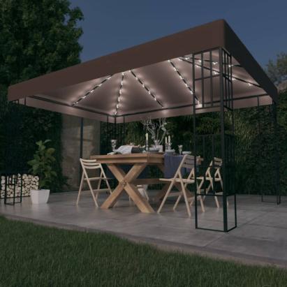 Pavilion cu șiruri de lumini LED, gri taupe, 4x3 m GartenMobel Dekor
