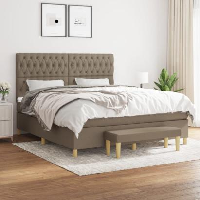 Pat continental cu saltea, gri taupe, 180x200 cm, textil GartenMobel Dekor