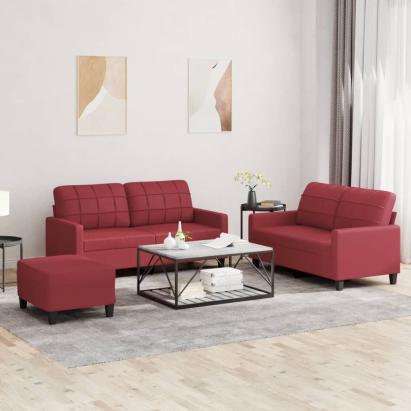 Set de canapele cu perne, 3 piese, roșu vin, piele ecologică GartenMobel Dekor