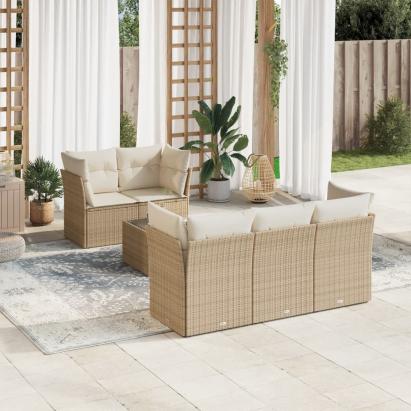 Set canapele de grădină cu perne, 6 piese, bej, poliratan GartenMobel Dekor