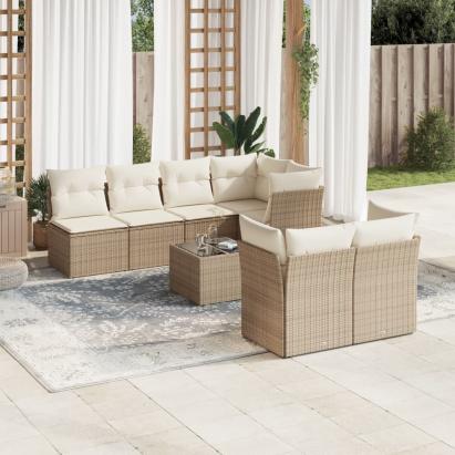 Set canapele de grădină, 8 piese, cu perne, bej, poliratan GartenMobel Dekor