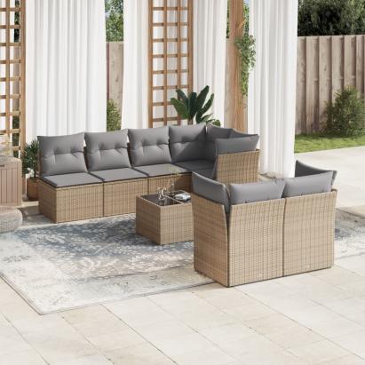 Set canapele de grădină, 8 piese, cu perne, bej, poliratan GartenMobel Dekor