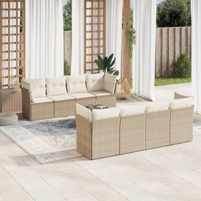 Set canapele de grădină, 9 piese, cu perne, bej, poliratan GartenMobel Dekor